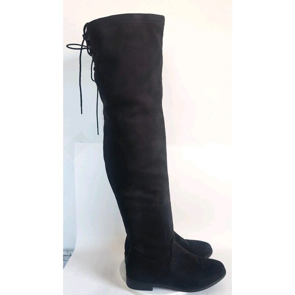 Dream Pair Thigh High Over The Knee Boots Size 8 Faux Suede Black Low Block Heel - Picture 6 of 16